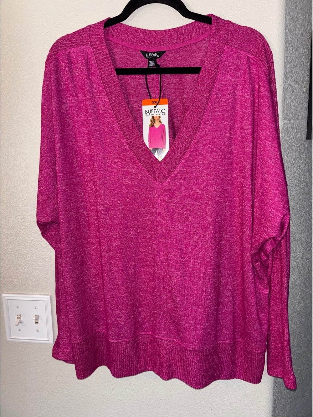 Buffalo David Bitton Raspberry Mix Super Soft Cozy V-Neck Top Size XXL NWT